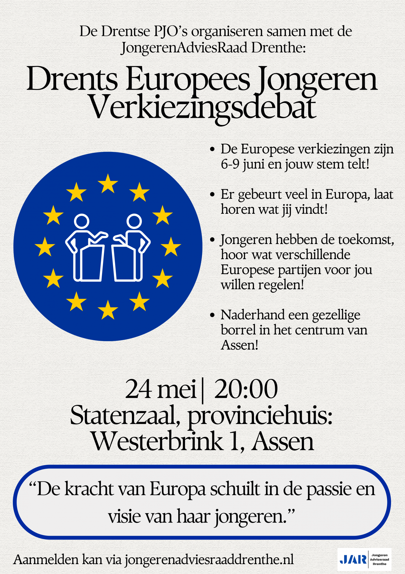 Poster Drents Europees Jongeren Verkiezingsdebat 2024
